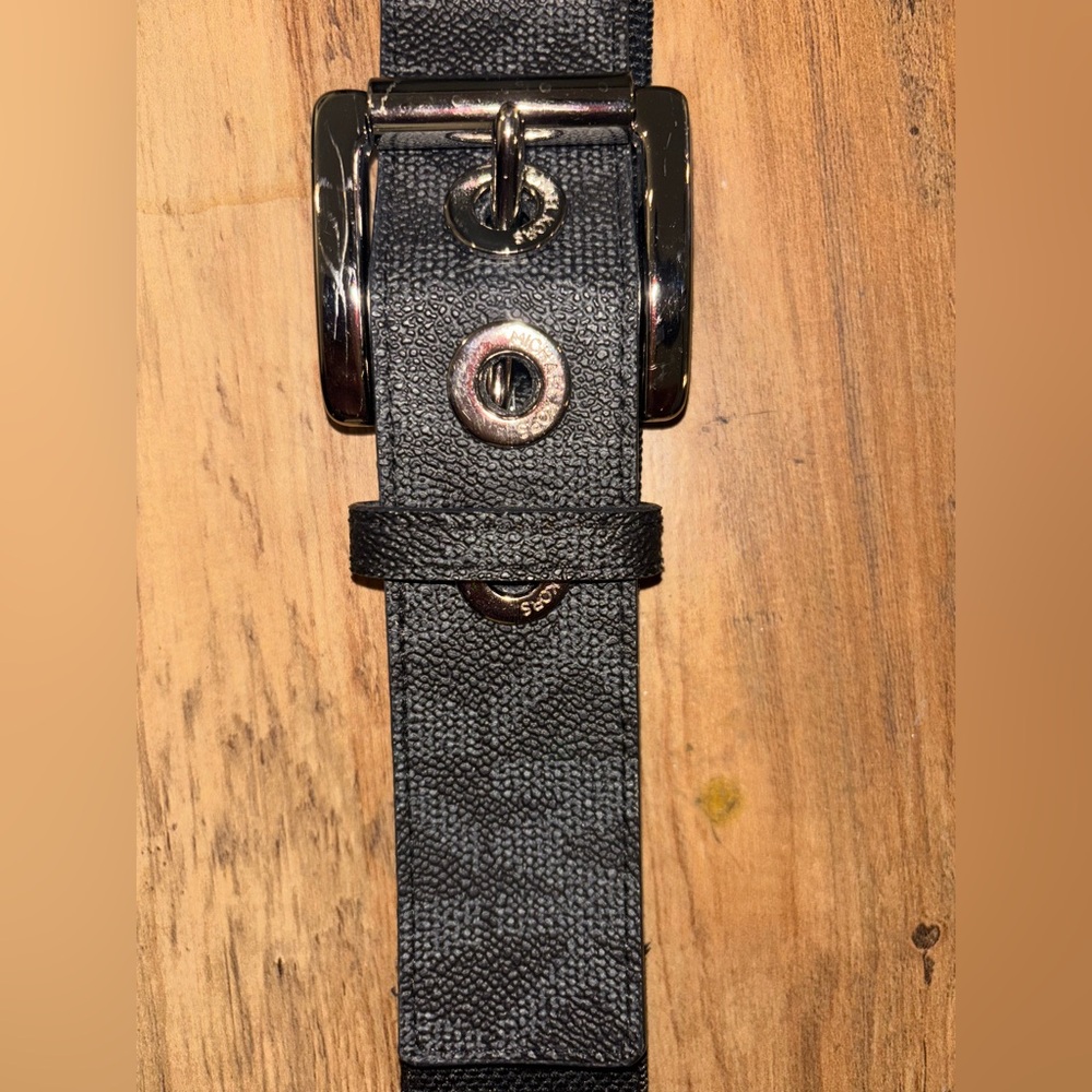 Michael Kors Black Logo Synthetic Leather with Polyester Stretch belt Sz L